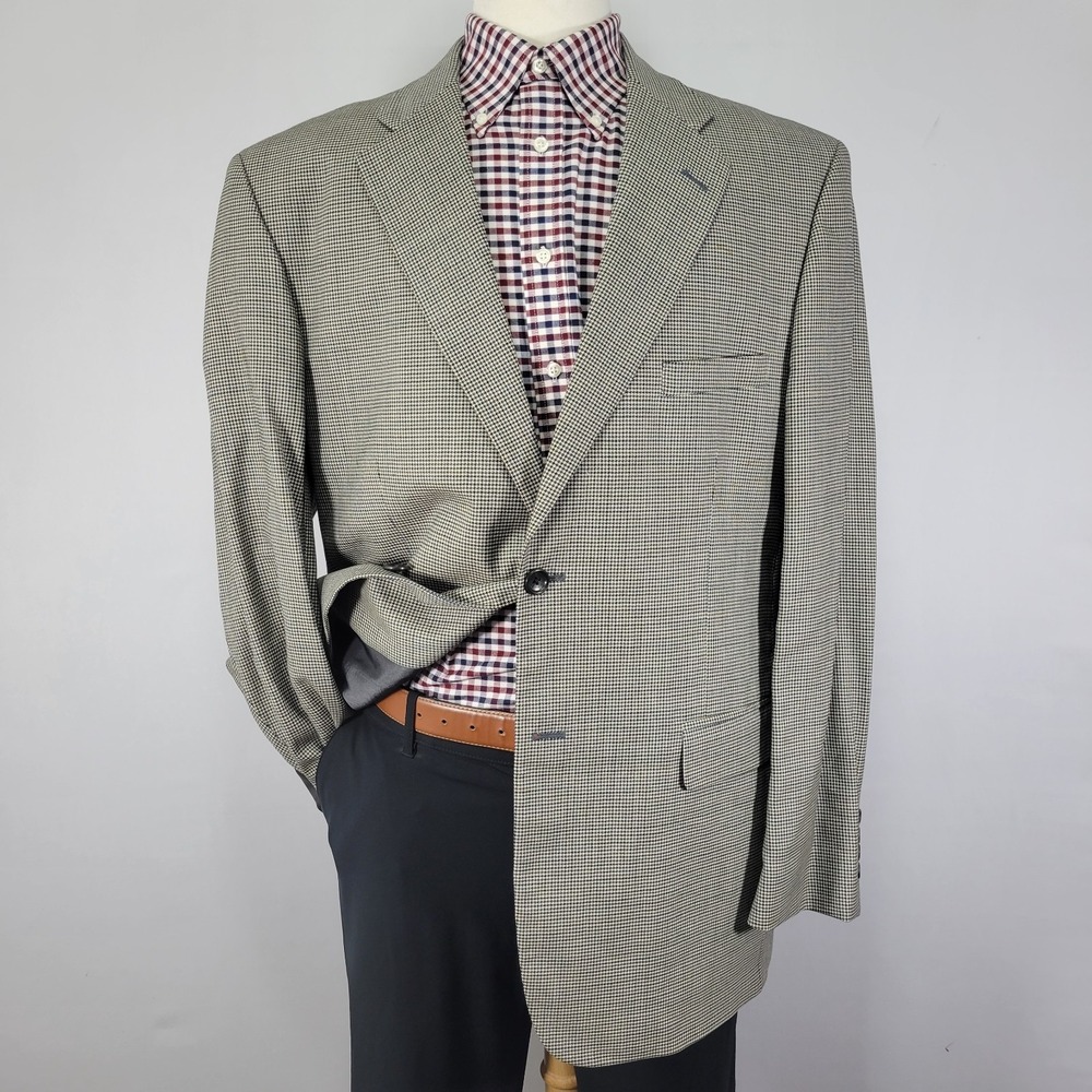 Stafford Men's Sport Coat Blazer Two Button Multi Color Houndstooth Wool 44L